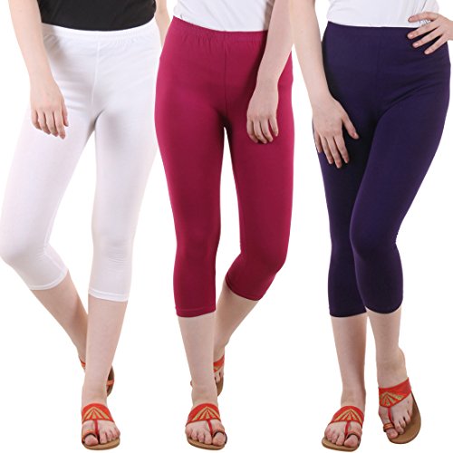 Image of DIAZ Women's Regular Fit Plain 3 /4th Capri Pants (White, Maroon, Purple,2XL)