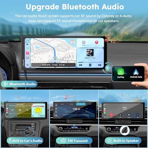 Image of CARPURIDE W125S 11.26 Inch HD Wireless Carplay & Android Auto Screen, 4K +1080P+1080P Dash Camera for Cars with 64GB Card, with Loop Recording, Bluetooth, Voice Control, GPS, FM, Super Link