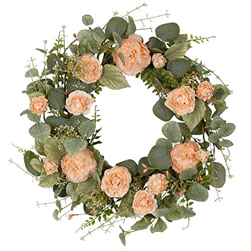 18 inch Spring Wreath Pink Peony Flower for Front Door Floral Door Wreath