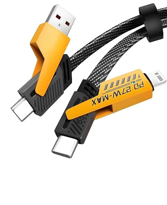 NS WORLD 4 In 1 Metal Fast Charging & Data Transfer 65W Cable | Super Durable Texture Braided | Supporting Type C,Type A For All phones & Laptop