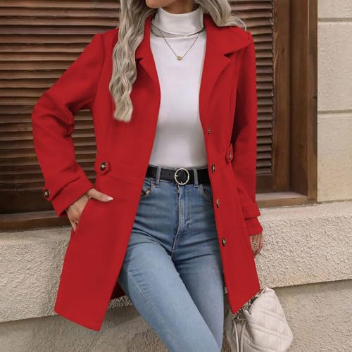 Generisch Damen Winterjacke Übergangsjacke Mantel Lang Jacke Winter Damen-Jacken Elegant Knopfleiste Gürtel Design Klassisch Figurbetont Outfits für Alltag Büro Reisen