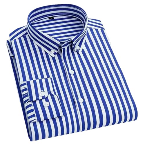 BoShiNuo Camisas casuales para hombre con diseño clásico de rayas blancas y negras, camisas de manga larga para entornos sociales casuales, Rayas Azules, XXL