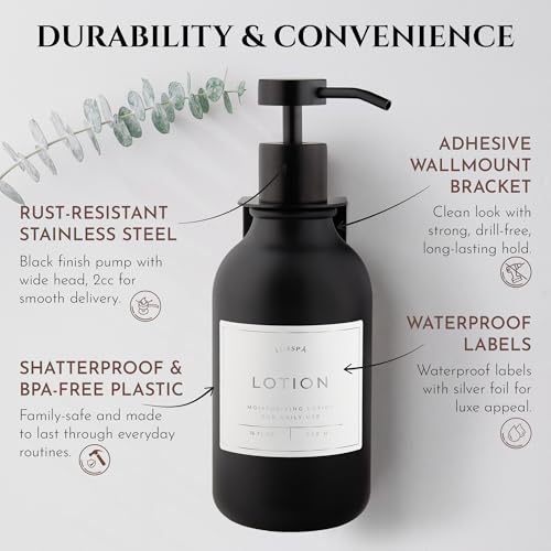 Shower Shampoo Dispenser Wall Mounted – Refillable 16.9 oz Black Bottle with Stainless Steel Pump & No-Drill Adhesive Holder – Soap Dispenser for Bathroom (1 X Black) - image 5