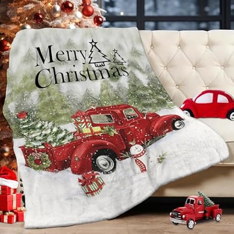Ivarunner Christmas Throw Blanket Red Truck Blanket - Soft Fleece Flannel Throw Blanket for Couch Sofa Bed Christmas Red Truck Decorations, Country Blanket Christmas Throw 60 x 50 Inches Cover