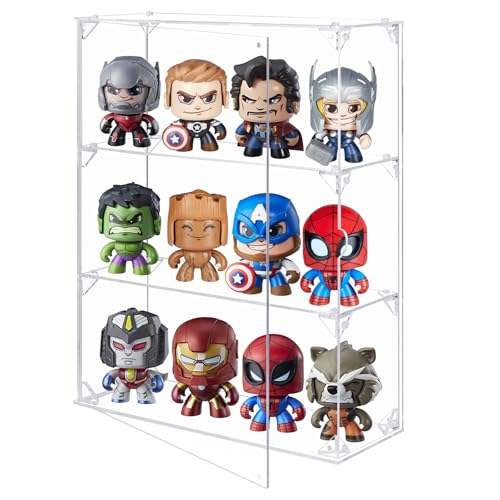 Vitrina acrílica para coleccionables, Caja de Almacenamiento Transparente de 3 Niveles con Puerta magnética, Vitrina a Prueba de Polvo para Figuras de acción, Juguetes, Minifiguras, Rocas, montado en