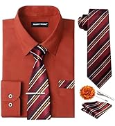 Barry.Wang Solid Colors Mens Dress Shirt and Tie Set Formal Business Wedding Shirts Long Sleeve B...