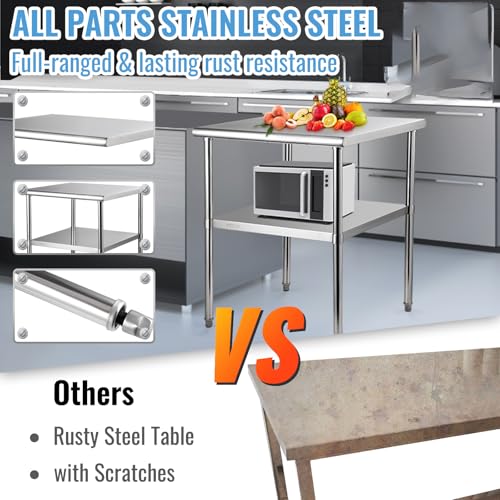 Image of VEVOR Stainless Steel Prep Table, 30 x 30 x 36 Inch, 800lbs Load Capacity Heavy Duty Metal Worktable with Adjustable Undershelf & Feet, Commercial Workstation for Kitchen Garage Restaurant Backyard