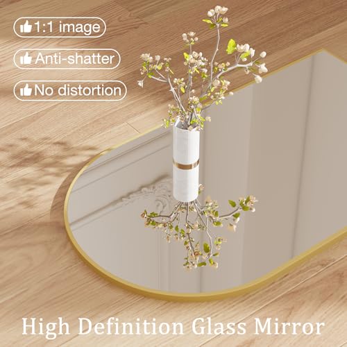 Image of DUMOS Gold Metal Arch Vanity Rounded Rectangle Bathroom Mirrors for Over Sink Wall, 24x37 Inch Large Matte Mirror, Modern Decorative for Restroom, Farmhouse