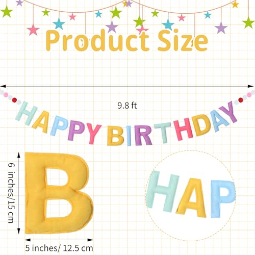 Image of Mindsoft Felt Happy Birthday Garland Rainbow Banner Reusable Happy Birthday Sign Party Supply for Party Decor(Bright Color,Normal)