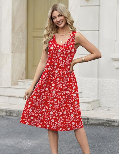 Image of Zeagoo Women Summer Casual Dresses 2026 Sleeveless Midi Pleated Tank Sundress with Pockets V Neck A Line Swing Tshirt Dress