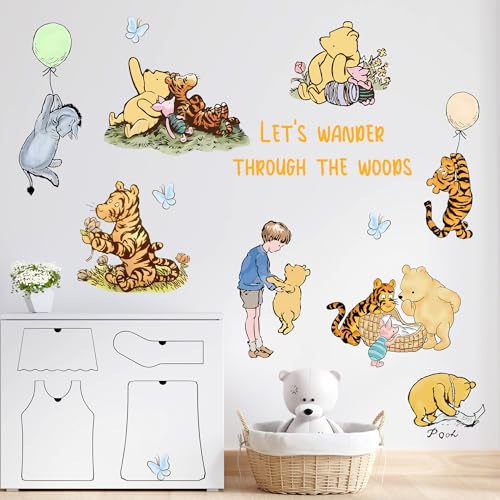 Image of Winnie Character Stickers, Winnie Inspirational Stickers, The Pooh Wall Stickers for Kids, The Pooh Removable Sticker for Baby Kids Nursery Children Room Bedroom Living Room Playroom Wall Decoration