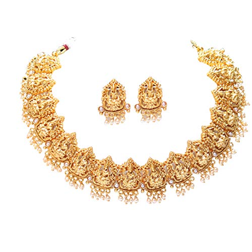 Swarajshop Engagement gold plated South Indian Pearls Temple laxmi Ethnic necklace Jewellery Set for Women (B081S86PRV) Amazon Price History, Amazon Price Tracker