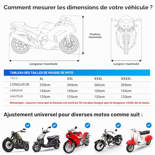 Housse moto anti-rayures protégeant contre les déjections et le soleil