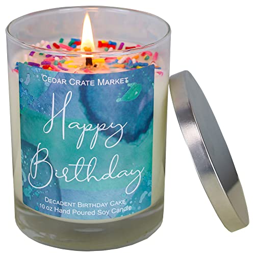 Happy Birthday Candle with Sprinkles, Buttercream Vanilla Birthday Cake Scented Candles for Women, Girlfriend, Best Friends, Mom, Sister, Aunt, Coworker, Mom, Daughter, 100% Soy, Made in USA (Blue)