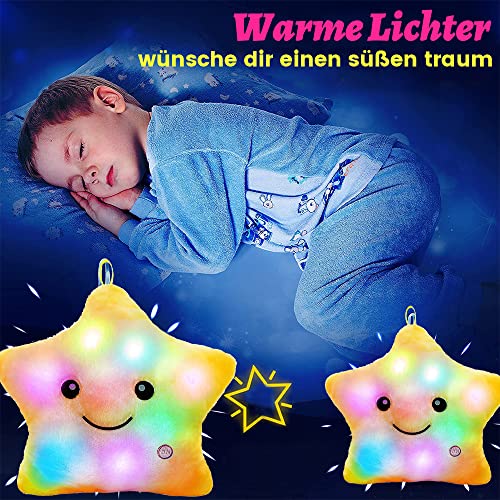 Shengou Weihnachten Kissen Stern LED, Kinder kuschelkissen LED, Kinder Kissen Deko, Leuchtendes Sternenkissen, Sternkissen Flauschiges, für Weihnachten,Geburtstag,Schlafzimmer Deko