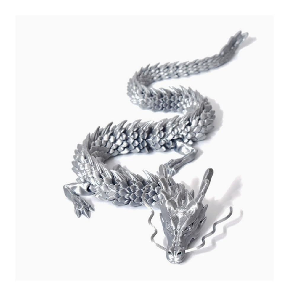 Diyouke Movable 3D Printed Dragon Statue, Articulated Joint Dragon Figurine for Desktop Decor & Collectible Display(Sliver)