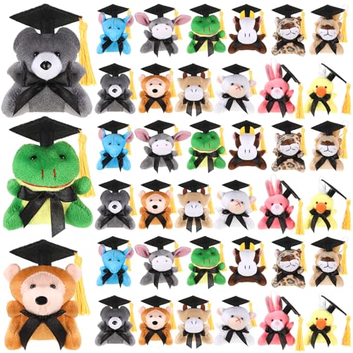 36 Pcs 2025 Graduation Mini Stuffed Animal with Cap End of Year Student Gifts from Teacher Class of 2025 Stuffed Bear Keychain Mini Grad Animal Lion for Graduation Party Favor Classroom Exchange Gift