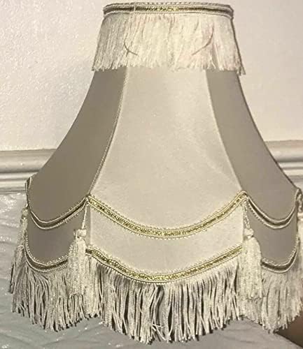 Victorian Style Ivory / Cream Iceberg Double Scallop Traditional Lampshade with Gold Trim - Fringe & Tassel - Floor Ceiling Table - Fabric -Vintage Design - Home Décor (12inch (31cm))