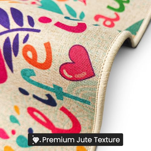Image of Yellow Weaves- Non-Slip Kitchen Floor Mats, Water Absorbent, Rugs,Standing Jute Mats for Kitchen, Office, Sink and Laundry Room, Life is Beautiful (Pack of 2)