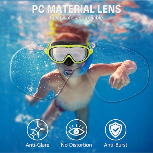 Image of Proberos Swimming Goggles for Kids, 2-in-1 Wide View Goggles Lenses with Anti-Choke Nose Cover & Intergrated Earplugs, Adjustable Headstrap No Pressure Swim Goggles for Children for 4-12 Years, Green