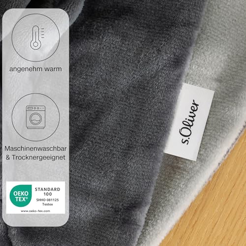 s.Oliver Doublesoft Kuscheldecke 150x200 - super kuschelig & warm, Polyesterflausch Decke grau hellgrau