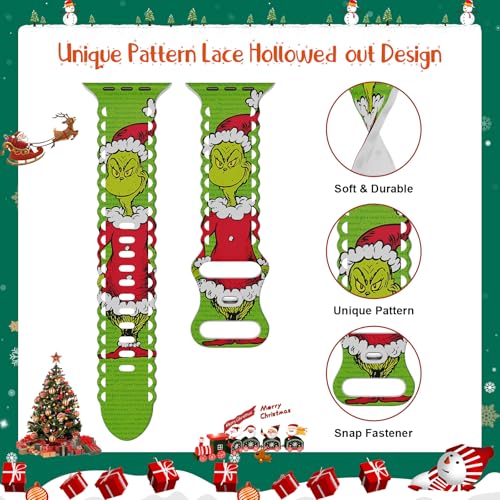 Image of Compatible with Apple Watch Band 41mm 40mm 38mm 49mm 45mm 44mm 42mm Women Girl, Christmas Hollow Soft Silicone Sports Strap For iWatch Ultra SE Series 10 9 8 7 6 5 4 3 2, Green -42