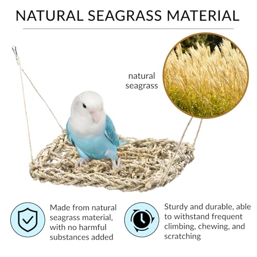 7.9\" Bird Parrot Climbing Net, Bird Ladder, Swing, Perch, Rest Platform, Hammock, Natural Seagrass Hand-Woven, Stress-Relief, Hanging on Cage, Bird Accessories for Budgie, Cockatiel, Other Pet Birds