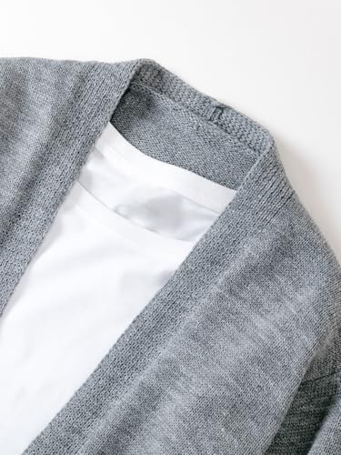 Men's Open Front Cardigan Sweater - Long Sleeve 100% Acrylic Knitwear (Heather Grey)3