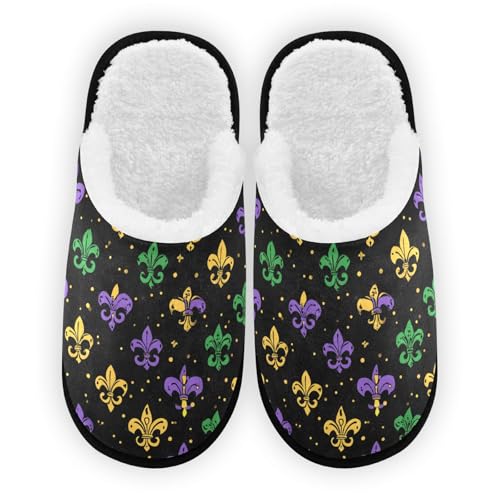 Black Mardi Gras Fleur De Lis Slippers For Women Men Soft Memory Foam Non-Slip Festival Winter Indoor House Shoes Travel Slipper