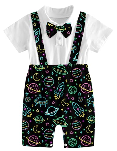Image of BFUSTYLE Baby Boy Clothes 2 in 1 Outfits 0-24 Months Romper Short Sleeve Infant Bodysuit with Bowtie