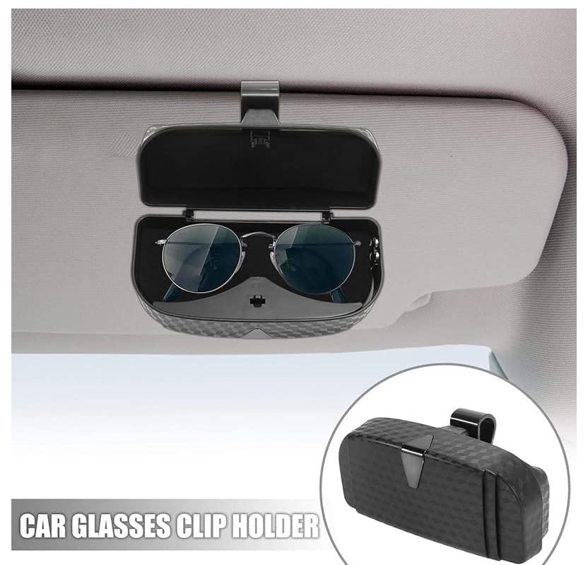 Debli Car Big Face Sunglasses Frame Case Sun Vison Clip Holder Eyeglasses Storage Holder Organizer Carbon Print (Black) (Pack of 1) Compatible with Tata Nano Twist (2012-2018)
