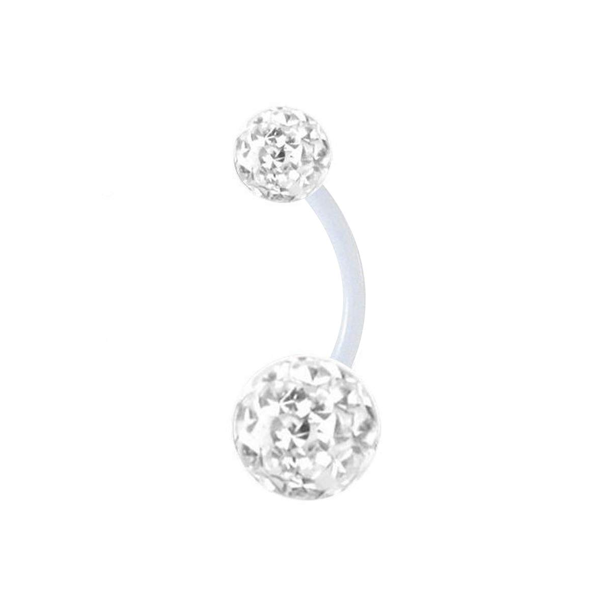 Lenacou 14G Bioflex Belly Button Rings Soft Plastic Double Balls Navel Barbell Cubic Zirconia Body Piercing Jewelry