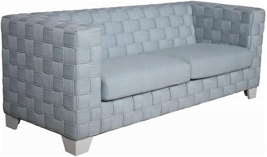 Pemberly Row 85 Inch Sofa, Knitted Light Blue Chenille Upholstery, White Composite Wood Frame and Legs, Boxed Silhouette, Pocket Coil Seating, Tight Cushions, Modern Living Room Sofa, Comfortable