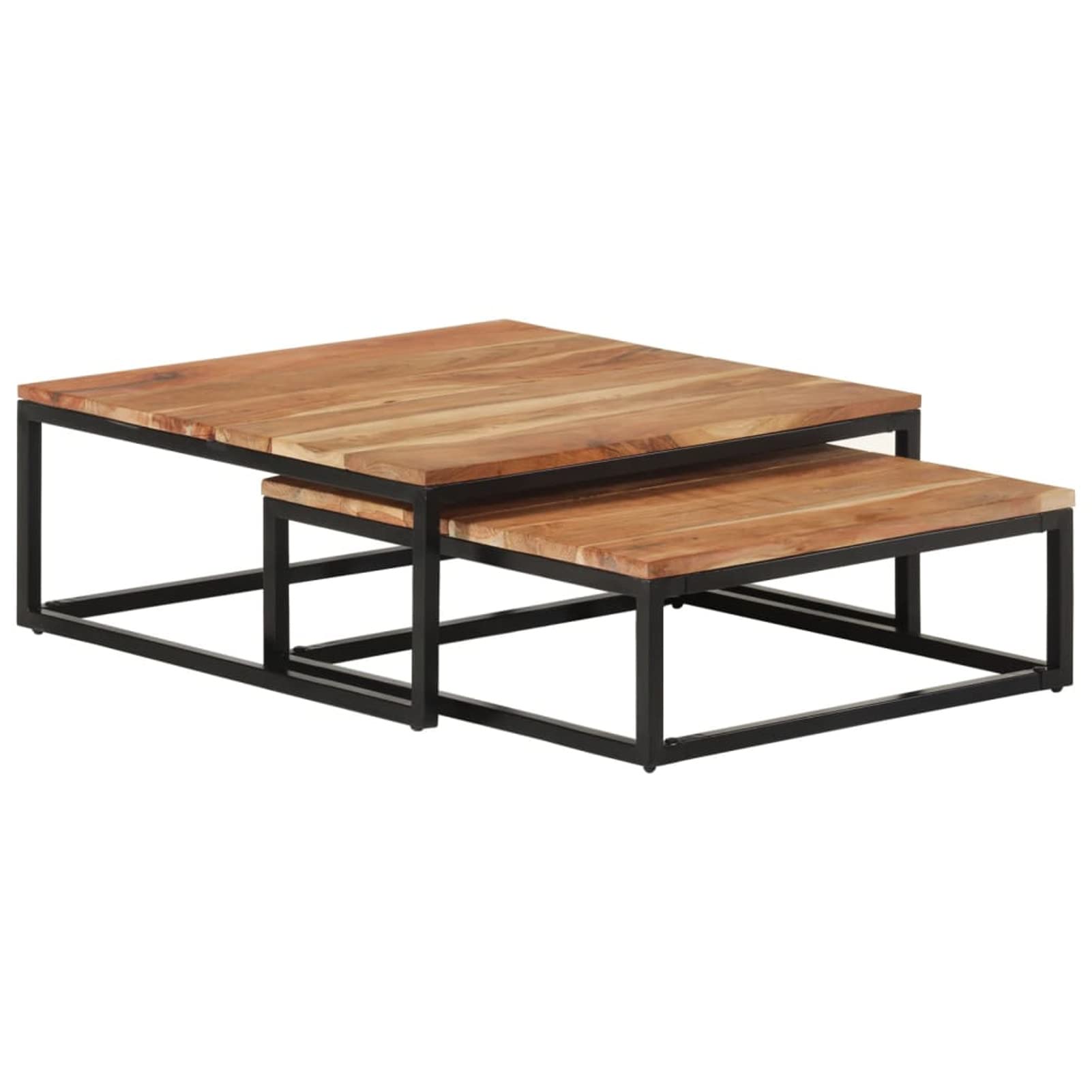 Homgoday Lot de 2 tables basses gigognes en bois d'acacia massif pour salon, salle de réception d'invités, chambre à coucher et mobilier de bureau