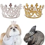 PET SHOW 2pcs Small Dog Crown Headband Puppies Rabbit Cat Hat for Birthday Party Silver Gold Rhinestone Faux Pearl Crown for Pet Holiday Wedding Hair Accessories Photo Prop Costume