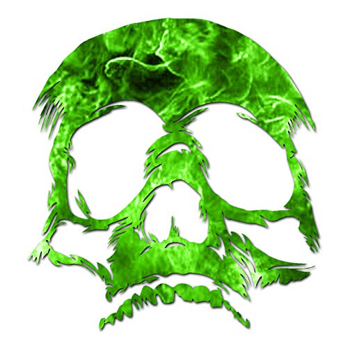 Image of Skull Bones Skeleton - Vinyl Decal Sticker - 3.75 inch x 4 inch - Green Flames
