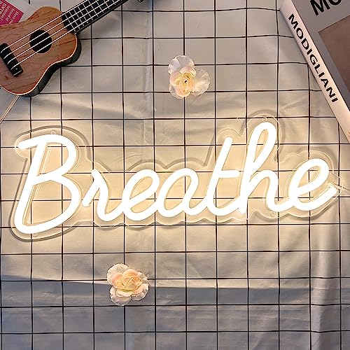 DIVATLA Breathe Neon Sign for Wall Art, USB Powered, Hanging Neon Sign for Yoga Studio Wall, Home, Bedroom, Reading Room Decoration by , Size 17x6 inches, Warm White
