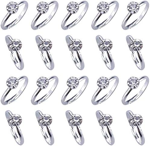 Topoox 80 Pack Bridal Shower Rings Silver Diamond Engagement Rings for Wedding Table Decorations, Party Games, Cupcake Toppers