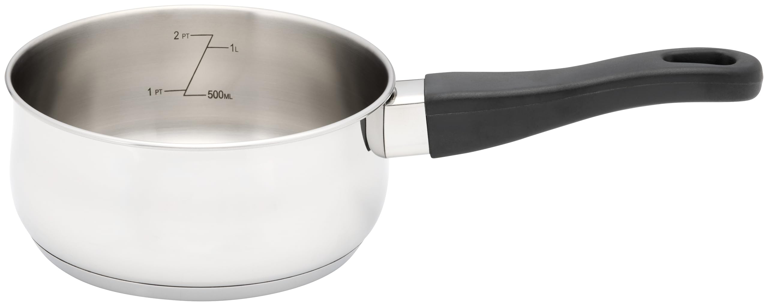 Judge Vista - Cacerola de acero inoxidable de 16 cm, 1 litro, sin tapa, cacerola de inducción, pequeña sartén de acero inoxidable con mango que se mantiene fresco, apto para lavavajillas y horno, 25