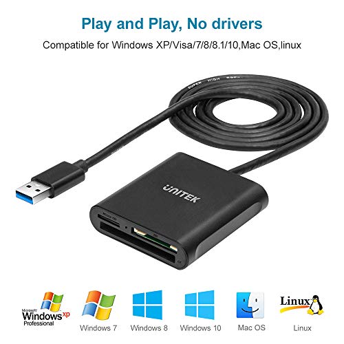 UNITEK USB Card Reader 3-Slot USB 3.0 Compact Flash Card Reader, Read 3 Cards Simultaneously, Aluminum Memory Card Adapter CF, TF, SDXC, SDHC, SD, Micro SDXC, Micro SD, Micro SDHC- 4FT (Black) - Image 7