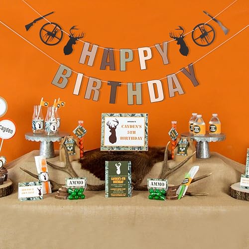 Image of Deer Hunting Camo Happy Birthday Banner,Deer Hunting Party Decorations | The Big One Deer Hunting Birthday Banner,Buck Deer Party Decorations