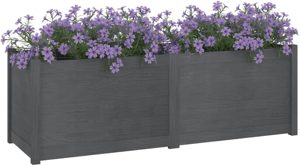 Grey Solid Pinewood Garden Planter, 59.1 in Outdoor Rectangular Raised Garden Bed for Flowers, Herbs, Patio, Terrace