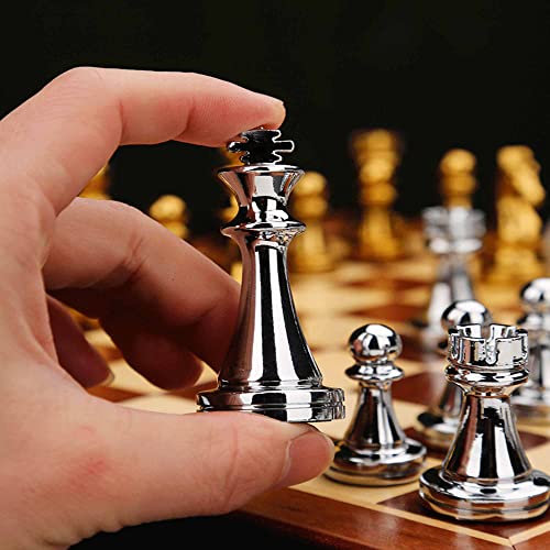 MZSX Schachspiel Schach Reines Metallschmieden, Chess Board Set klappbar mit Schachfiguren groß, Schach Pädagogische, Kinder und Erwachsene, Weihnachts, NeujahrsReisen
