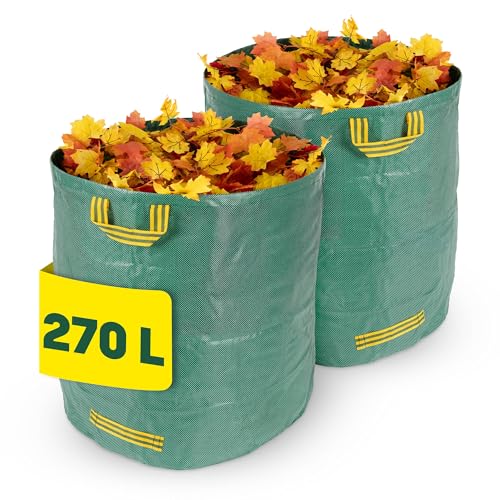 LIVIVO Heavy Duty Garden Bags with Handles – 270L, Set of 2 Reusable Garden Waste Bags, Collapsible Design with Stay-Open Ring for Lawn, Plants & Outdoor Rubbish