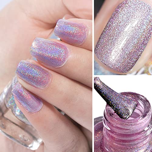 Ownest Holographic Nail Polish, Glossy Gorgeous Holographic Halo Glitter Polish Nail Art Nail Pigment Diamond Laser Nail Polish-06