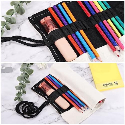 Image of PATIKIL Handmade 24 Slots Roll Up Pencil Case, Canvas Pencil Wrap Pouch Pen Holder Organizer for Artist Drawing Coloring Sketching, White