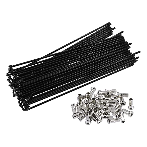 X AUTOHAUX 40pcs Bicycle Carbon Steel Spoke 12G 160mm Length with Nipples Black, 0.51"x0.28"