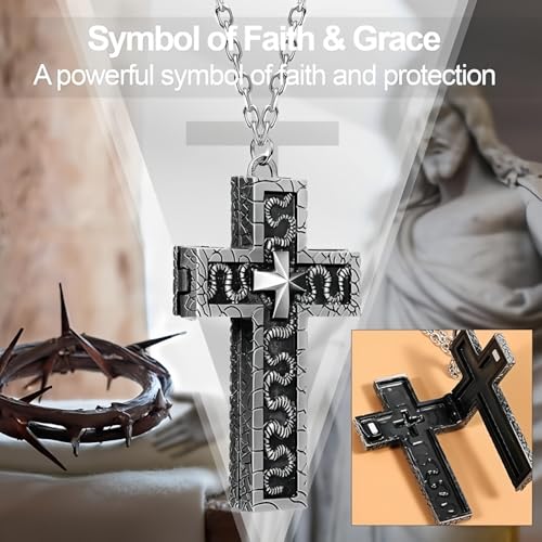 Thanos necklace - 3D Printed Cross Necklace with Dark Box Ten Character,Thanos-Inspired Cross Pendant，Vintage Handmade Men's and Women's Pendant Jewellery,Fashion Unisex Gift Ideas4