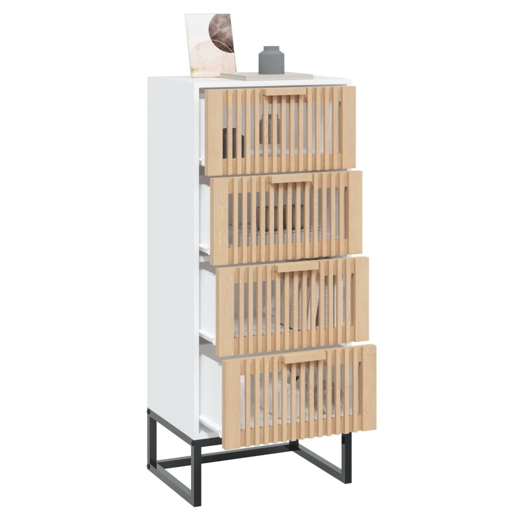 Tabla alta blanca de 40 x 30 x 95 cm de madera con cajones y patas de hierro para mayor estabilidad, solución de almacenamiento y diseño de espacio vital, muebles de almacenamiento versátiles