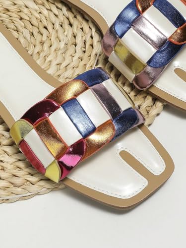 Image of GORGLITTER Women's Colorful Sparkly Multi Colored Summer Slip Flat Sandals | Colorful Flat Sandals, Leather Sandals, Slip on Sandals Women, Multi Colored Sandals, Summer Sandal